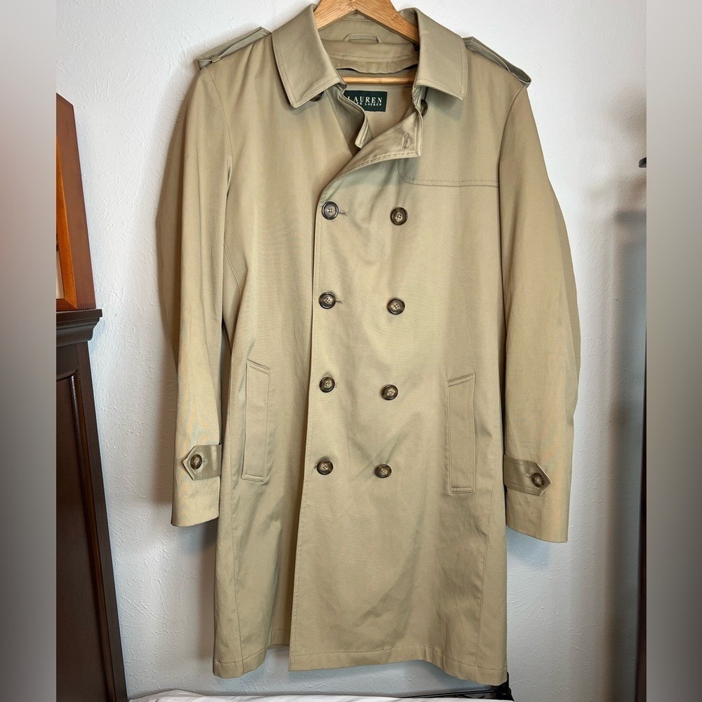 Lauren Ralph Lauren Men's 38R Dark Beige Trench Coat Rain Jacket No Belt